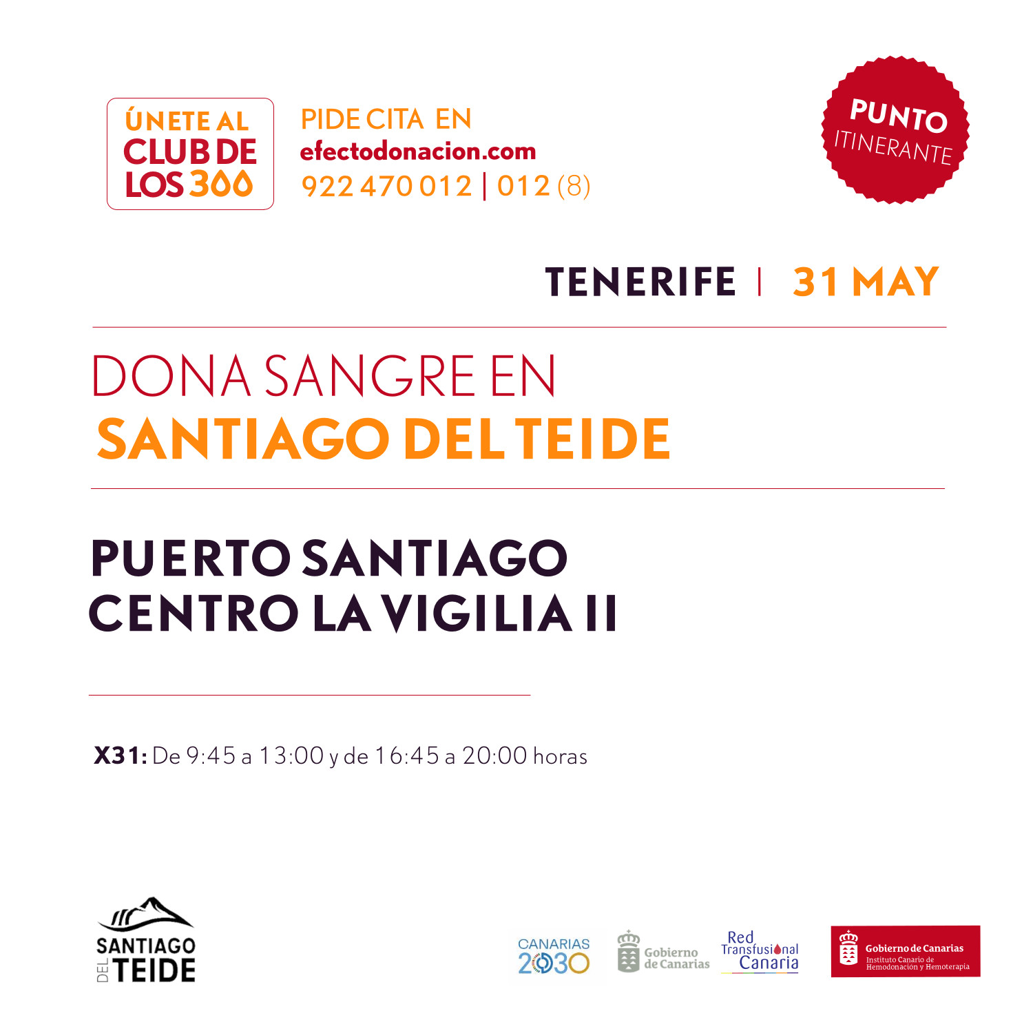 Puerto de Santiago acogerá este miércoles 31 de mayo un punto itinerante de donación de sangre
